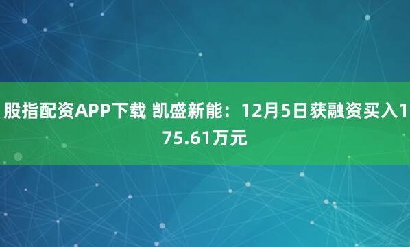 股指配资APP下载 凯盛新能：12月5日获融资买入175.61万元